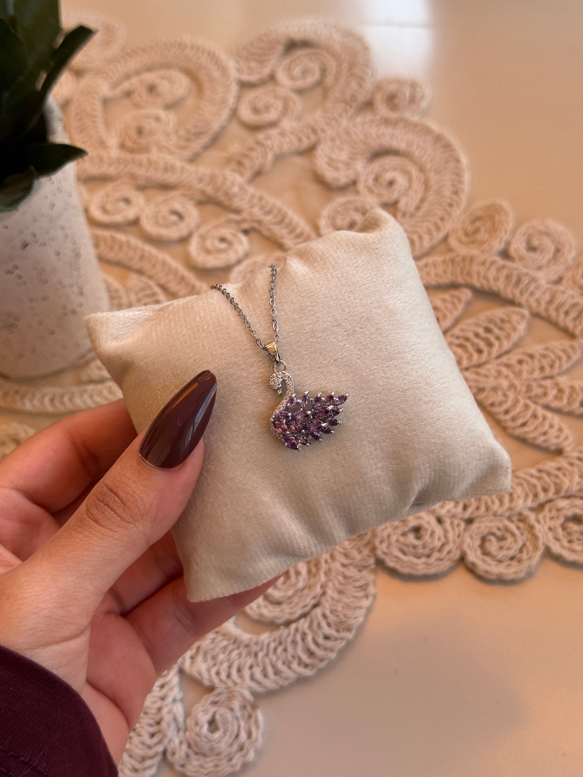 Purple swan necklace