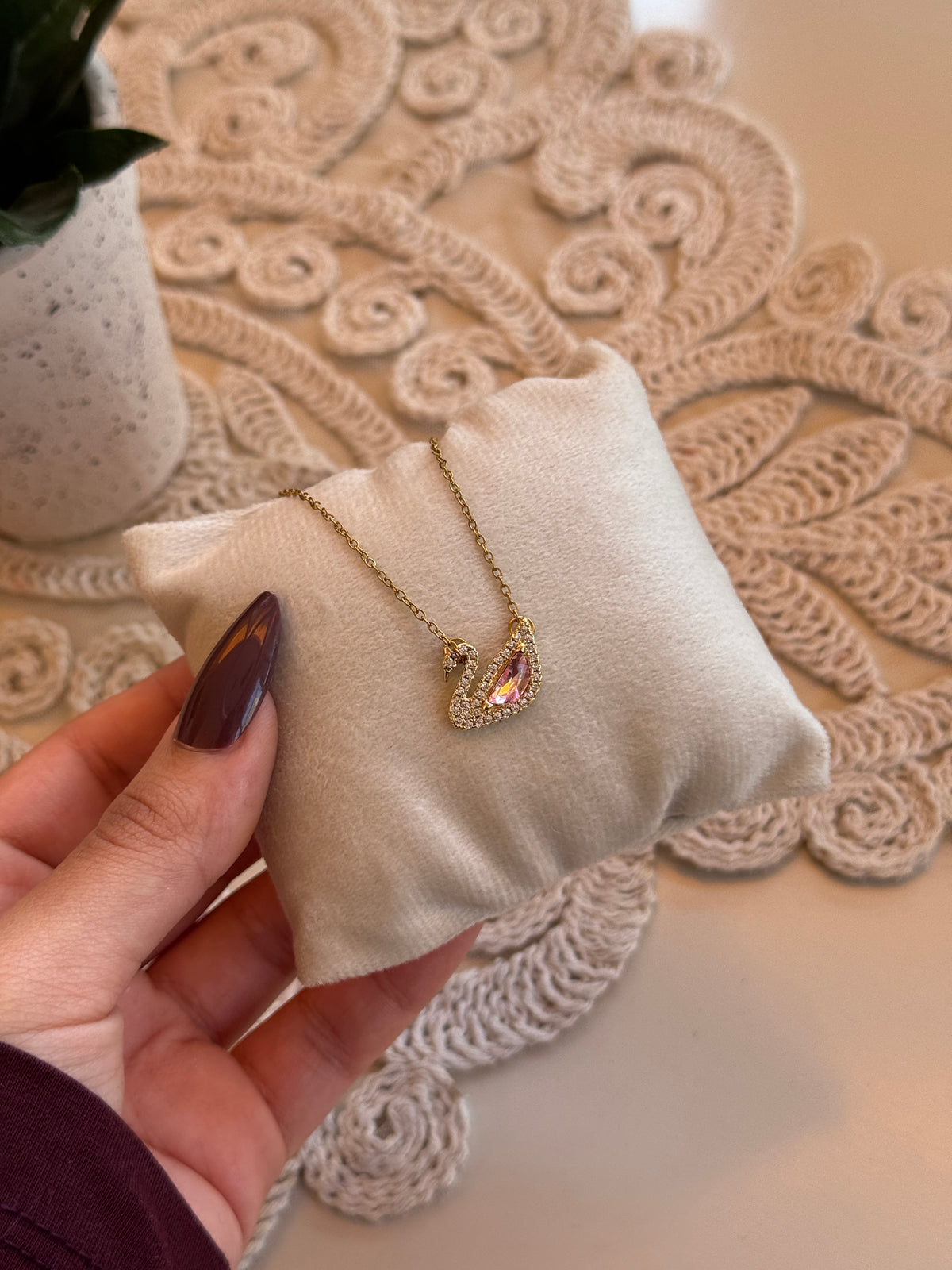 Pink swan necklace